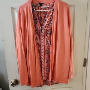 Coral(ish) Button Down Sweater With A Vibrant Tank Set